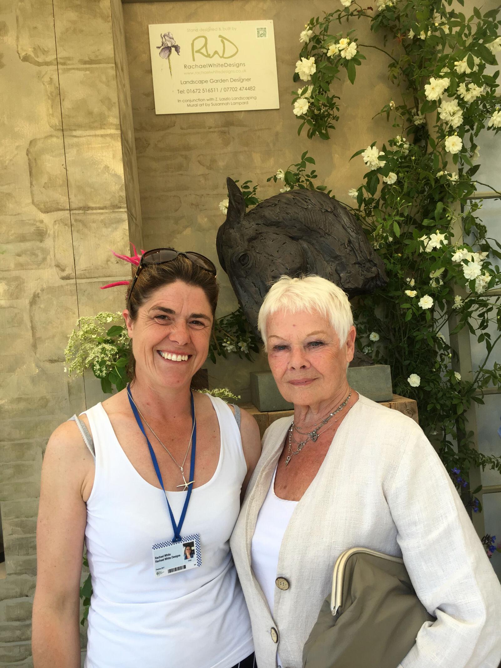 Dame Judy Dench at chelsea flower show with Rachael White Designs